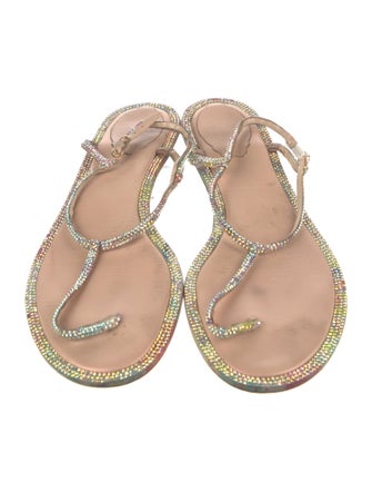 René Caovilla Leather Crystal Embellishments T-Strap Sandals