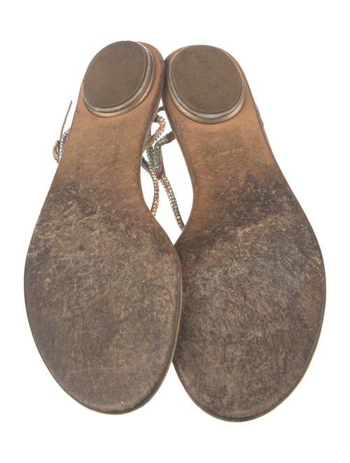 René Caovilla Leather Crystal Embellishments T-Strap Sandals