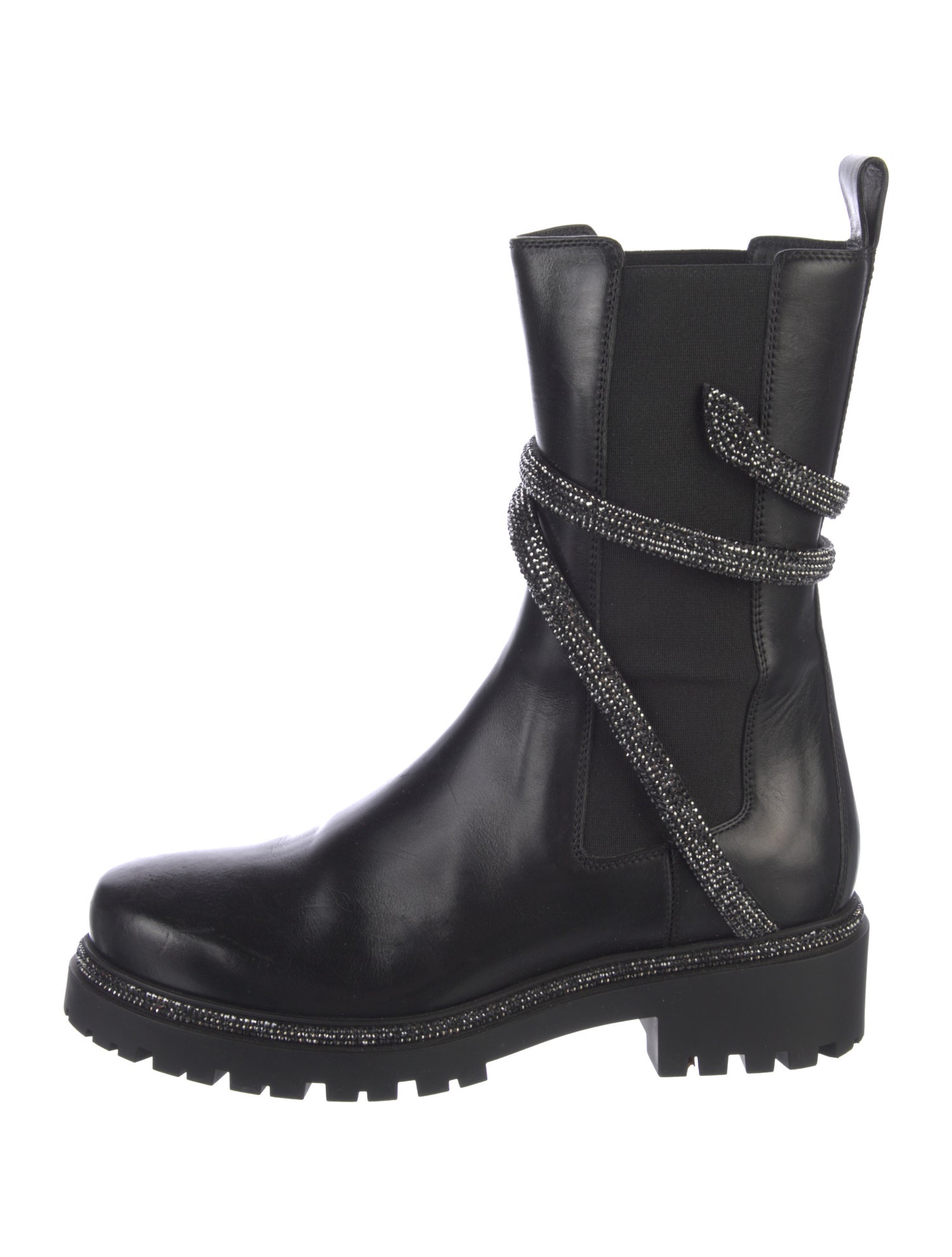 René Caovilla Leather Crystal Embellishments Moto Boots