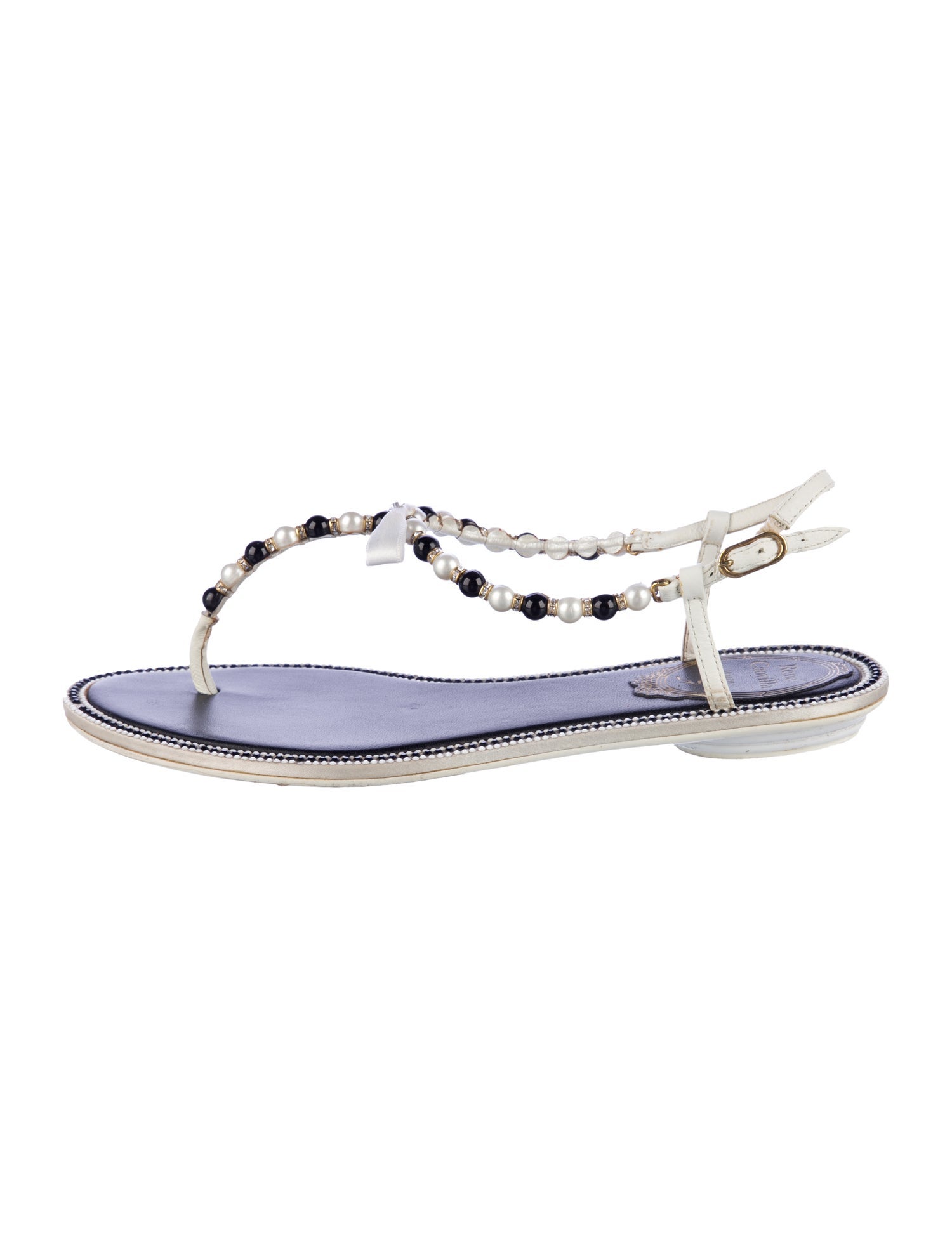 René Caovilla Leather T-Strap Sandals
