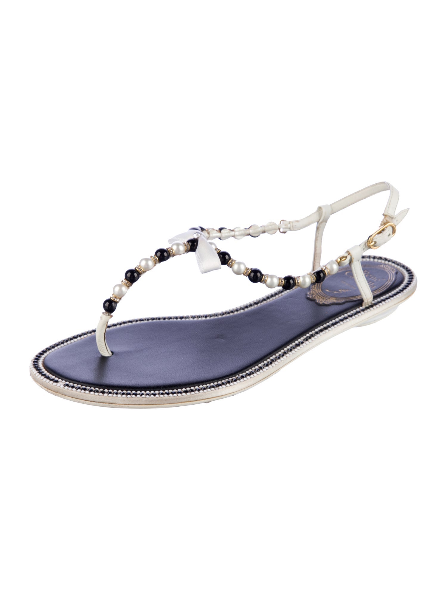 René Caovilla Leather T-Strap Sandals
