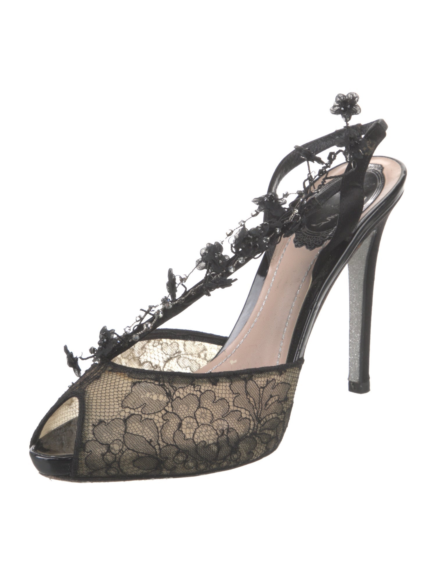 René Caovilla Lace Lace Pattern Slingback Pumps