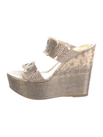 René Caovilla Faux Pearl Accents Leather Espadrilles