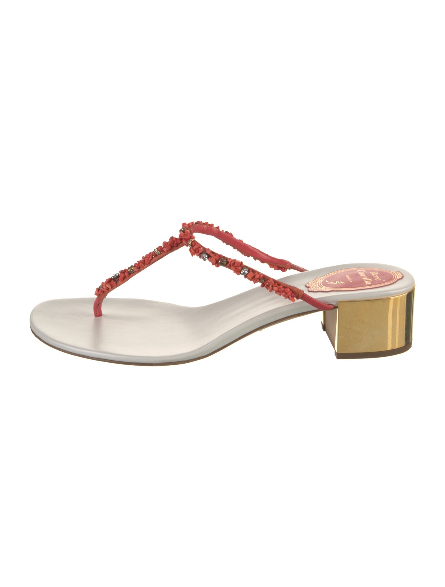 René Caovilla Leather Crystal Embellishments T-Strap Sandals