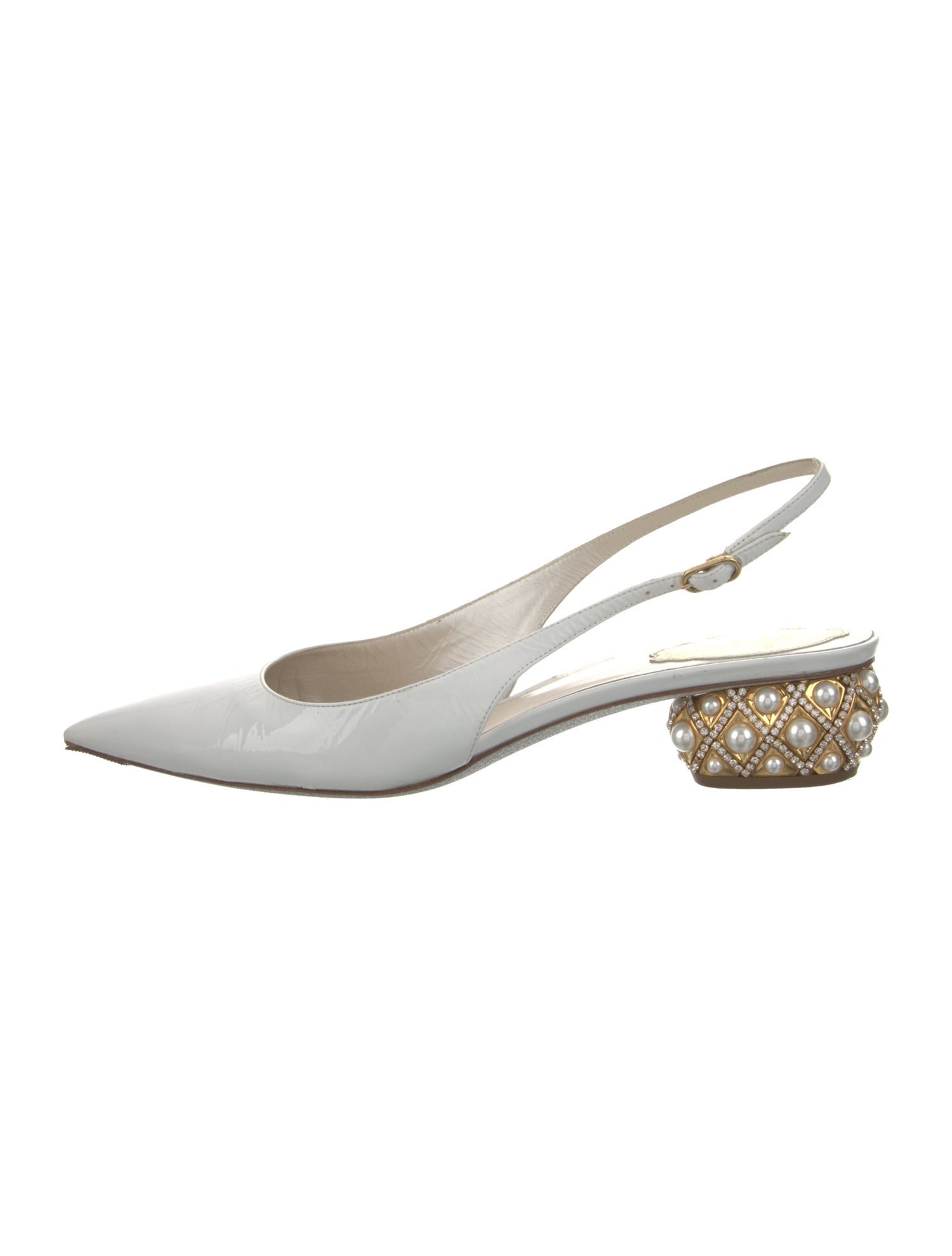 René Caovilla Patent Leather Crystal Embellishments Slingback Flats