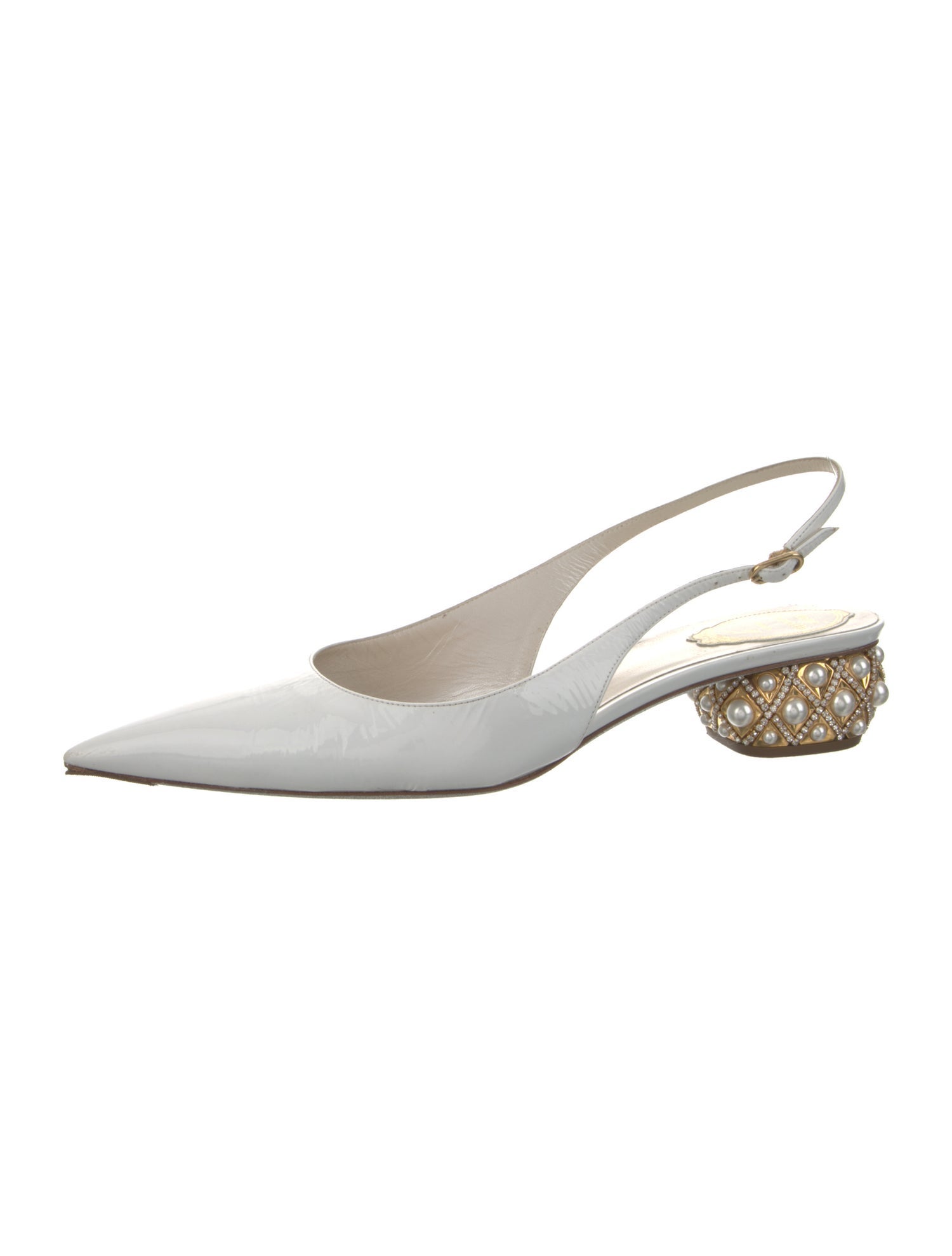 René Caovilla Patent Leather Crystal Embellishments Slingback Flats