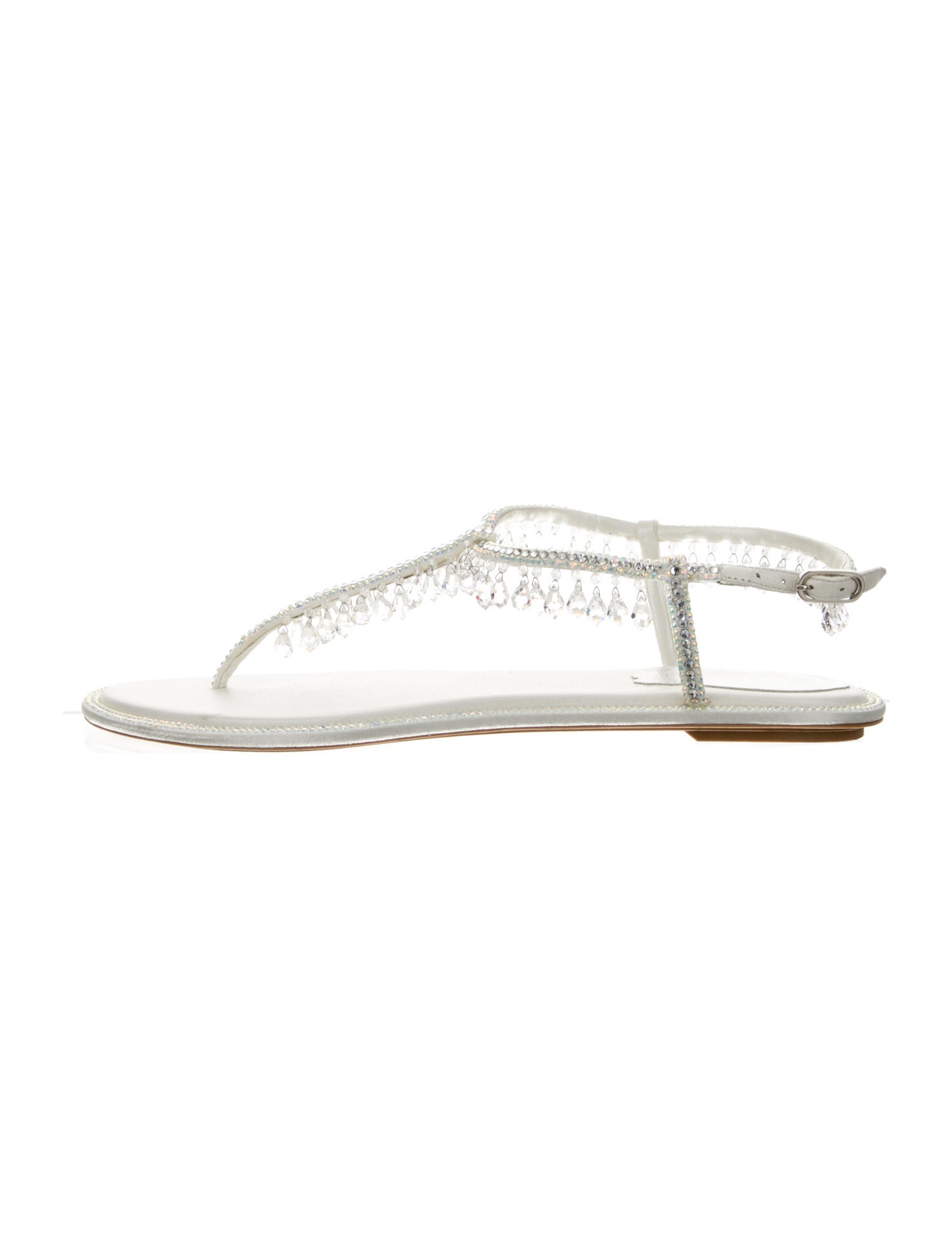 René Caovilla Leather Crystal Embellishments T-Strap Sandals