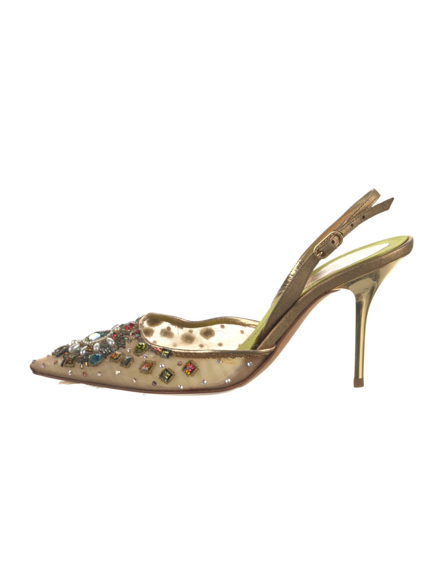 René Caovilla Mesh Crystal Embellishments Slingback Pumps
