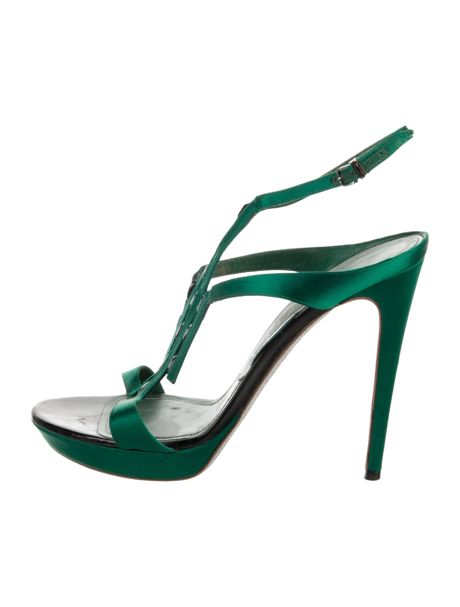 René Caovilla Satin T-Strap Sandals