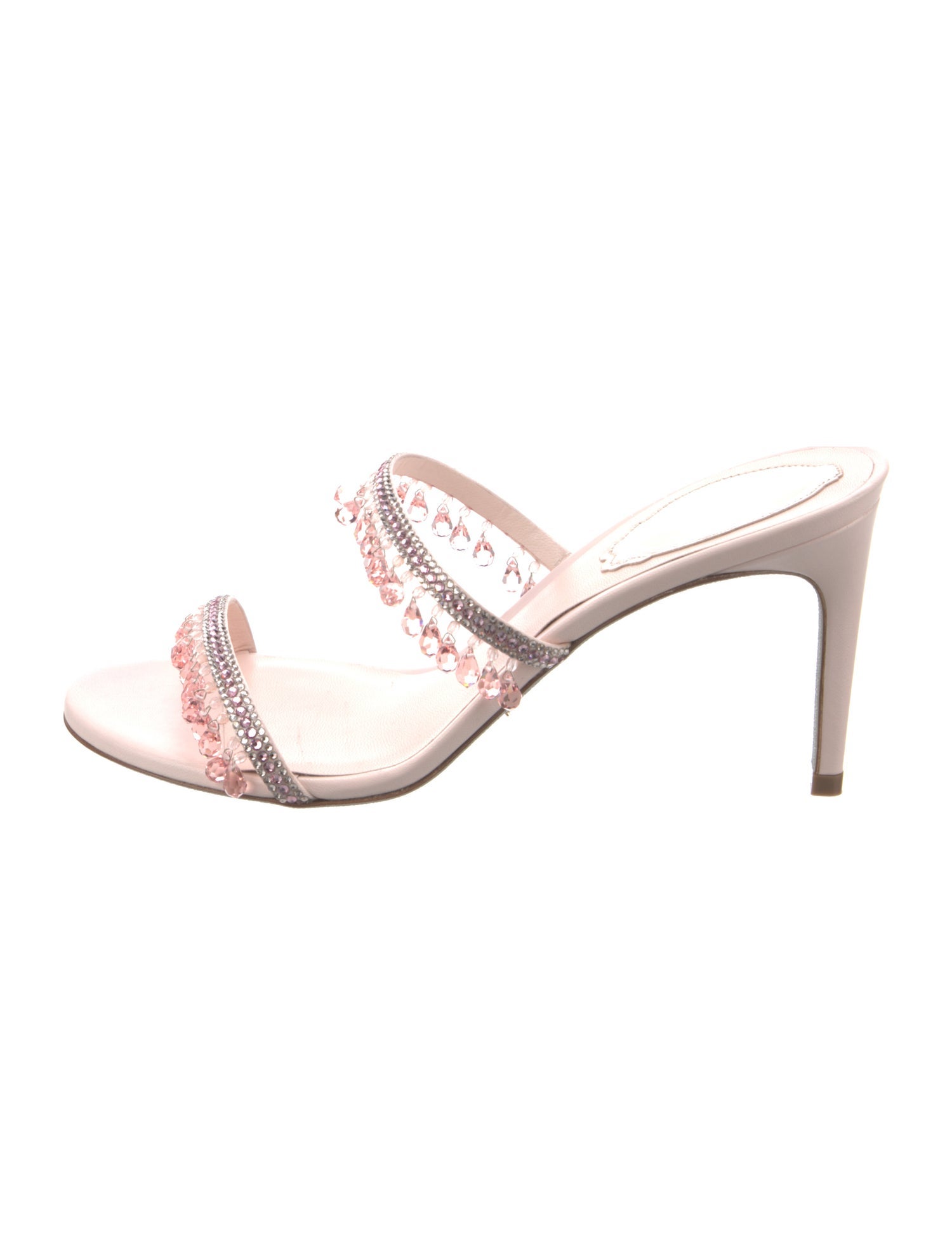 René Caovilla Leather Glitter Accents Slides