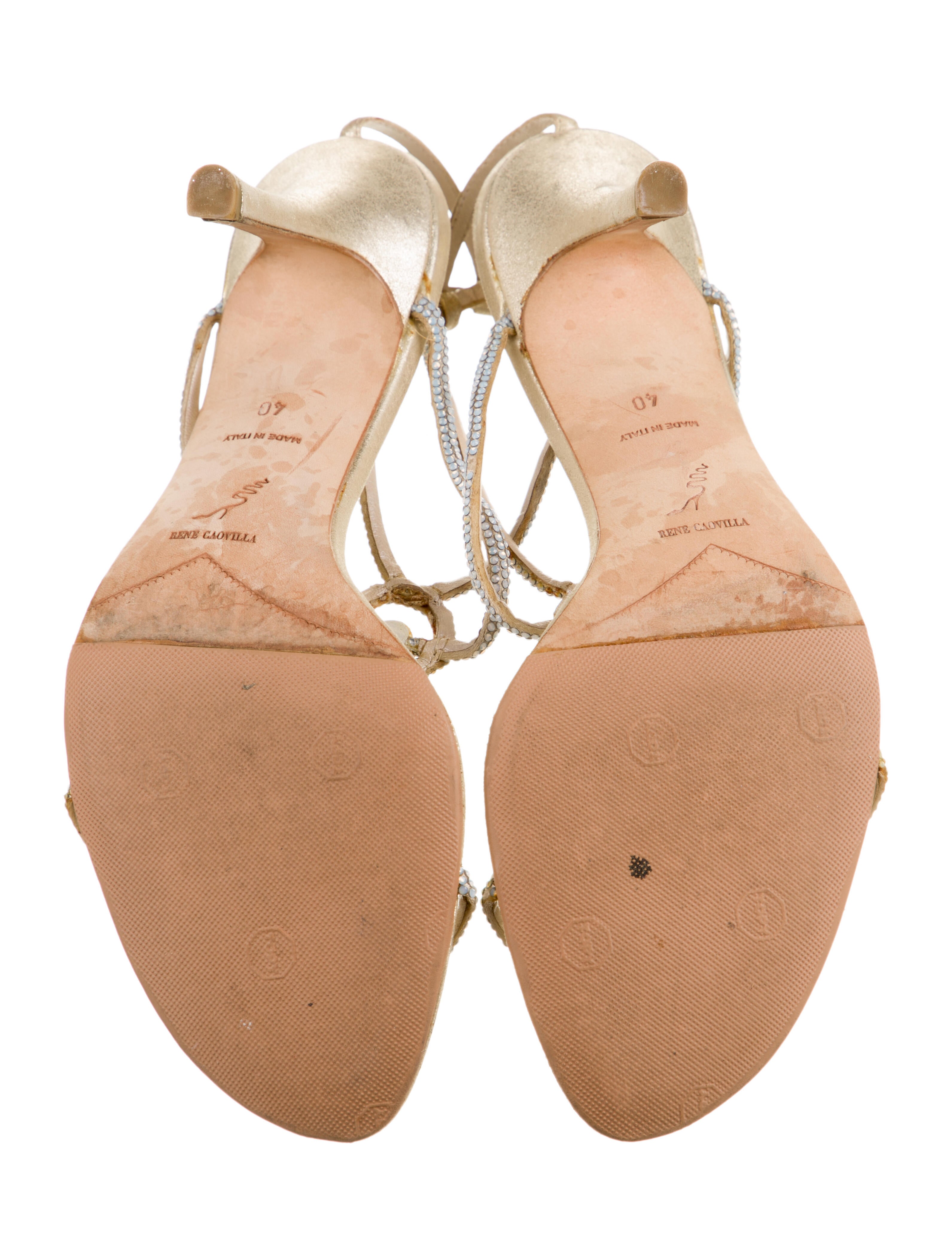 René Caovilla Leather Crystal Embellishments T-Strap Sandals