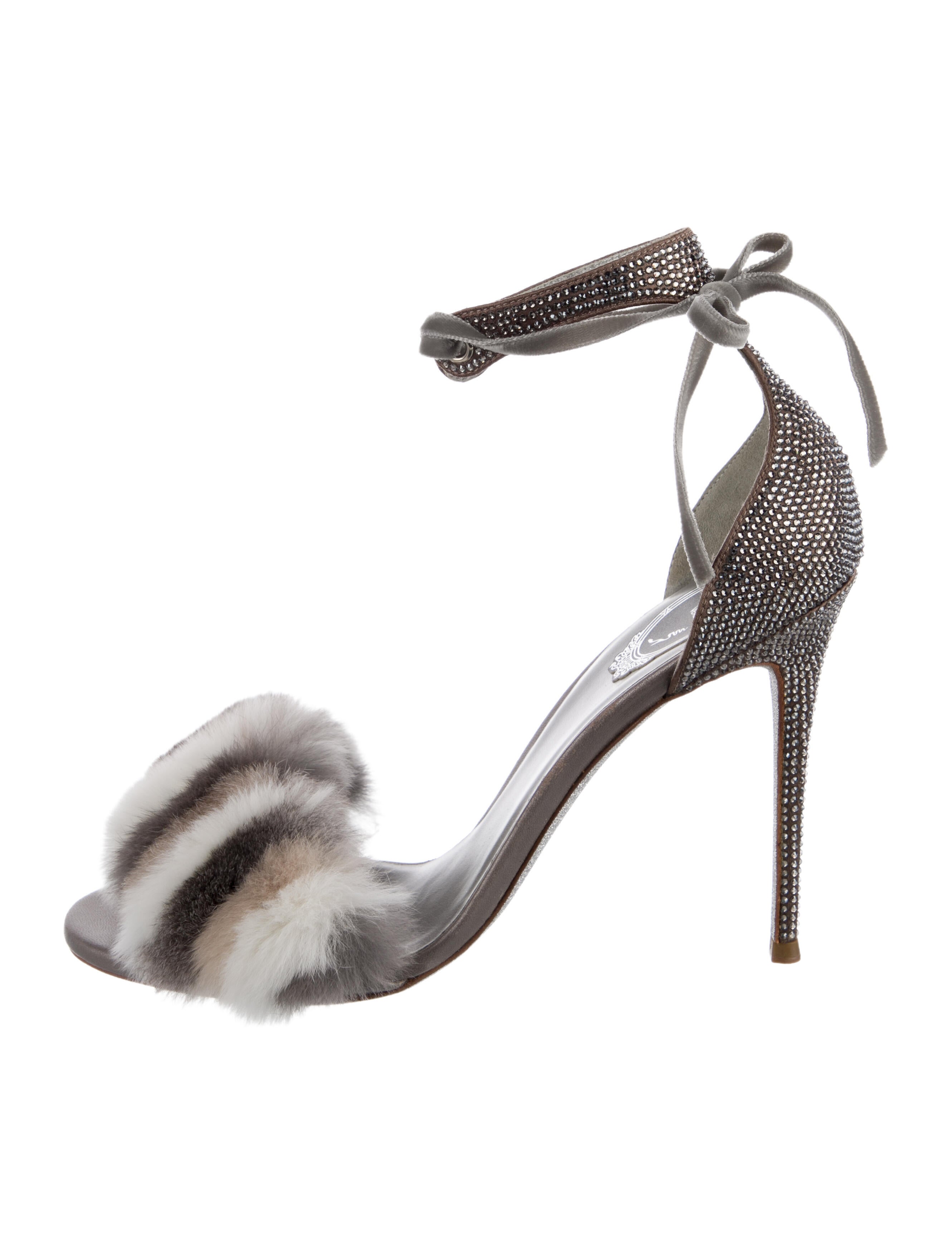 René Caovilla Leather Crystal Embellishments Sandals