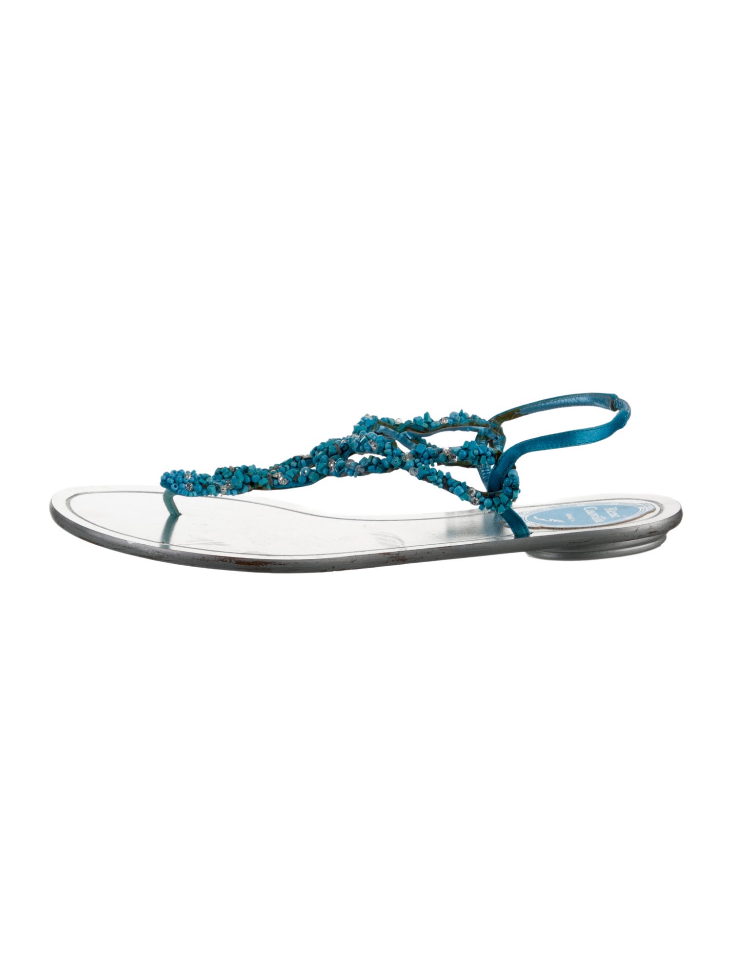 René Caovilla Leather T-Strap Sandals