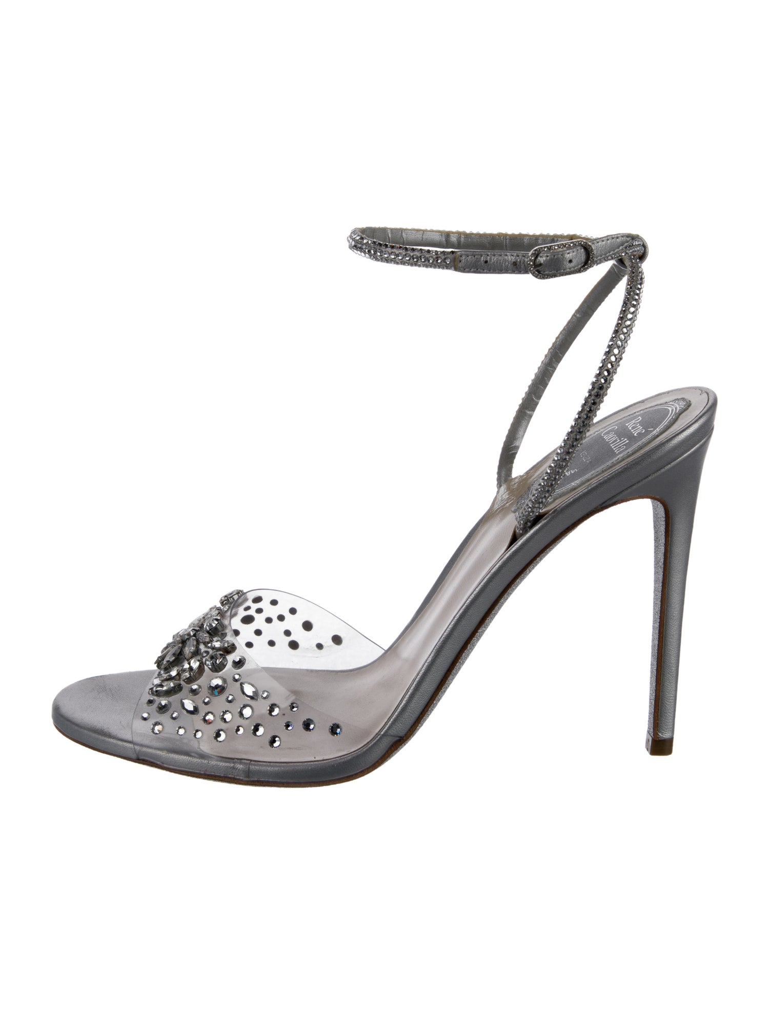 René Caovilla Satin Crystal Embellishments Sandals