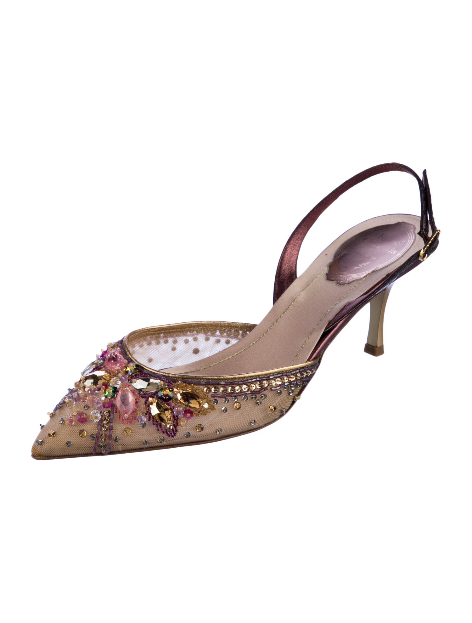 René Caovilla Mesh Crystal Embellishments Slingback Pumps