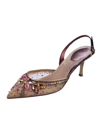 René Caovilla Mesh Crystal Embellishments Slingback Pumps