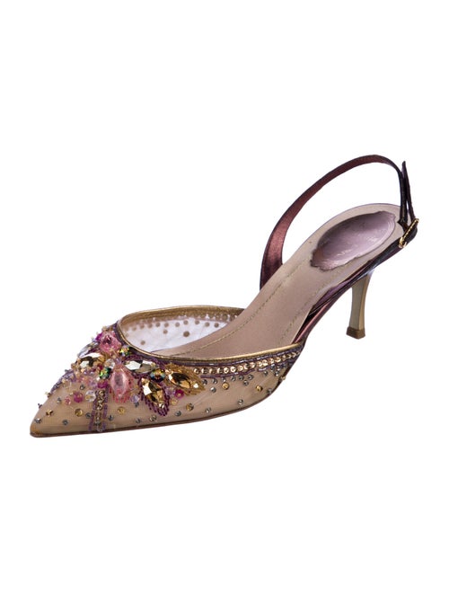 René Caovilla Mesh Crystal Embellishments Slingback Pumps