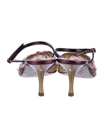 René Caovilla Mesh Crystal Embellishments Slingback Pumps