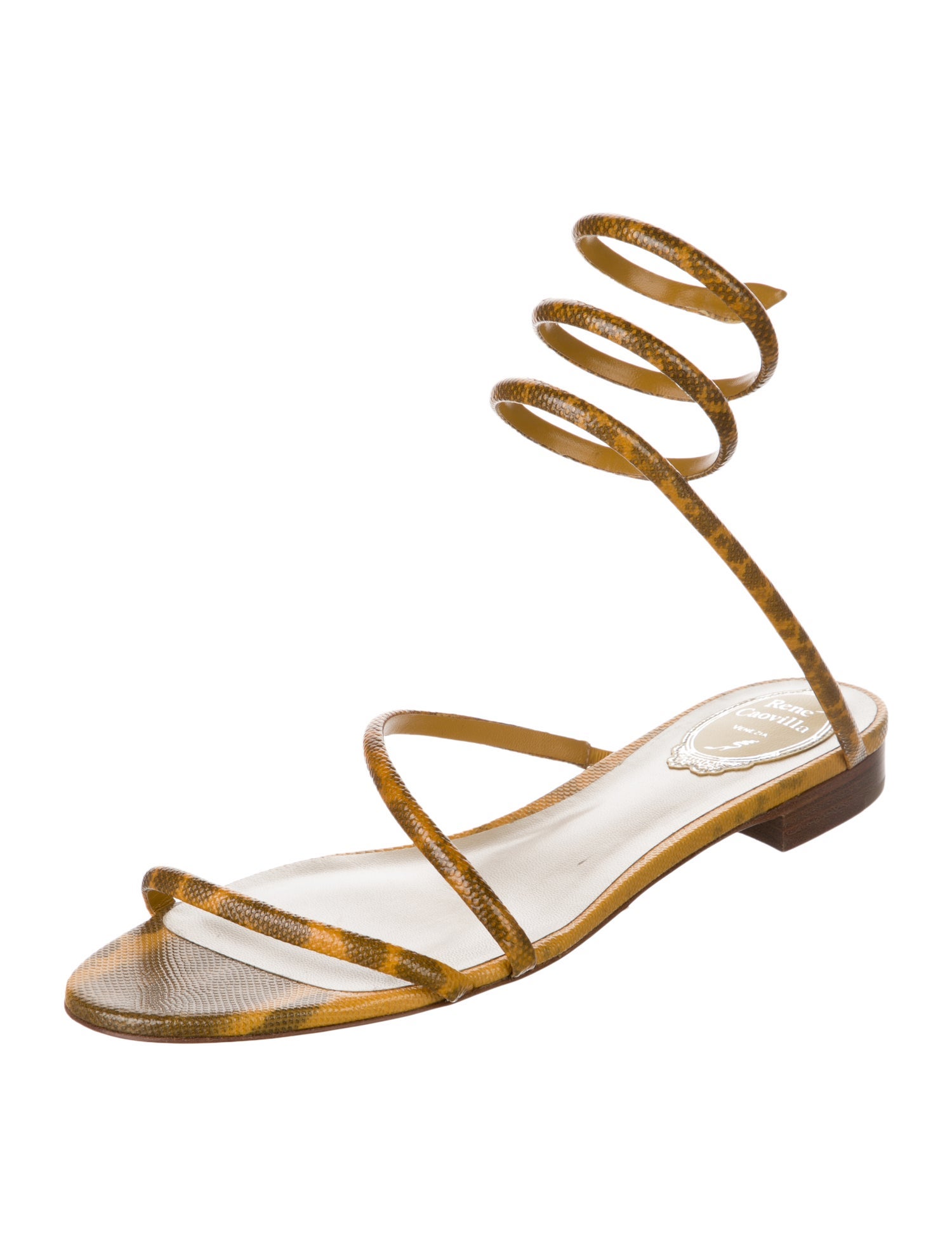René Caovilla Leather Slingback Sandals