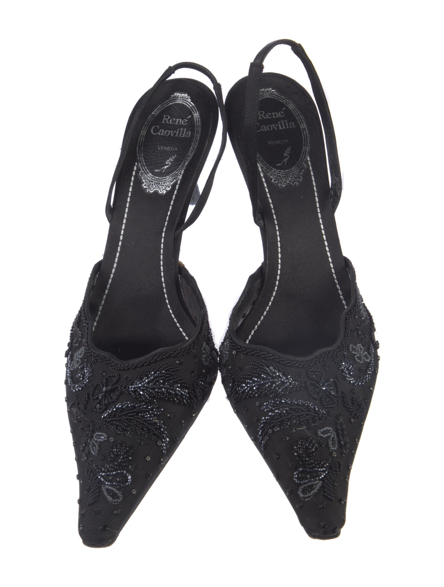 René Caovilla Mesh Lace Pattern Slingback Pumps