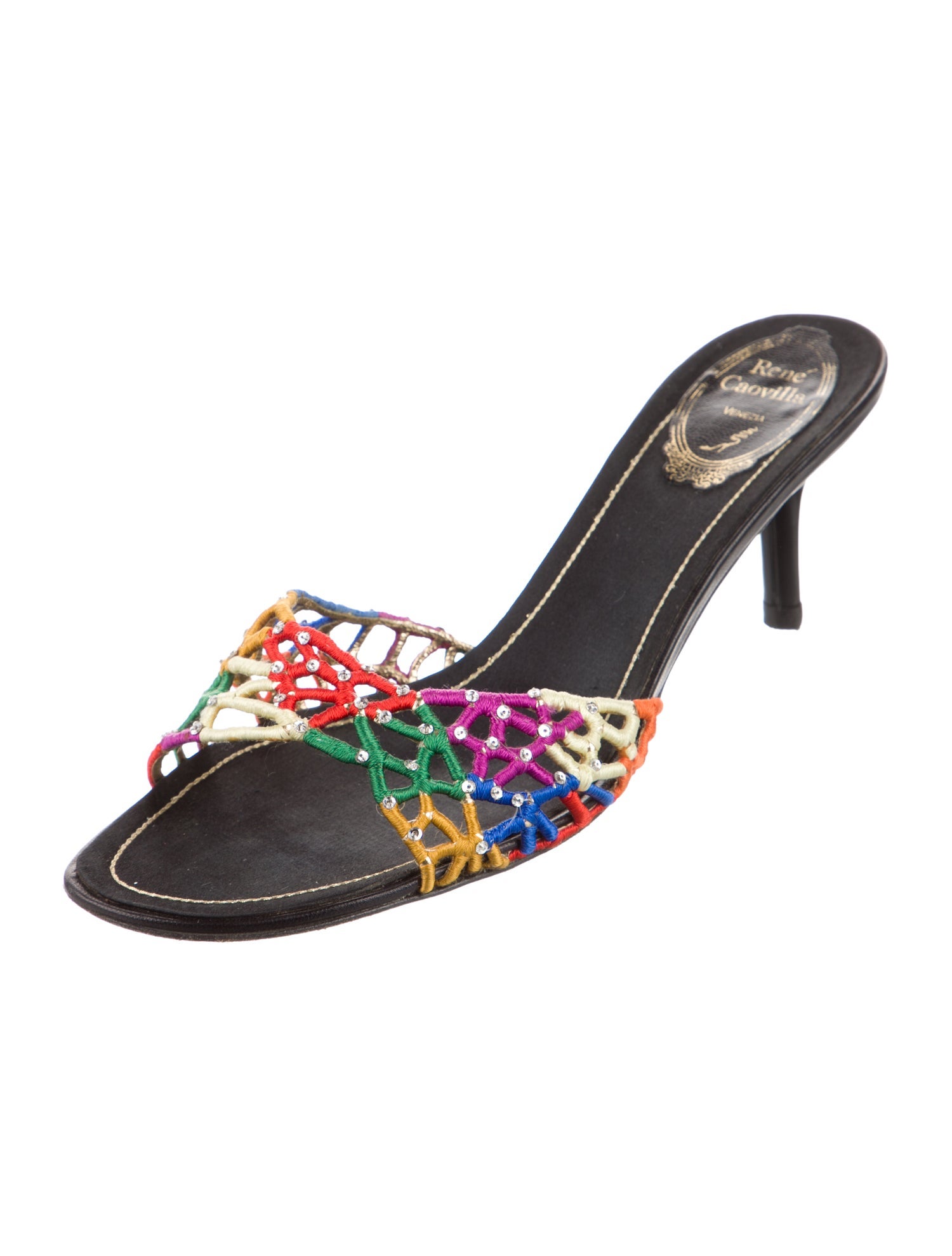 René Caovilla Colorblock Pattern Slides