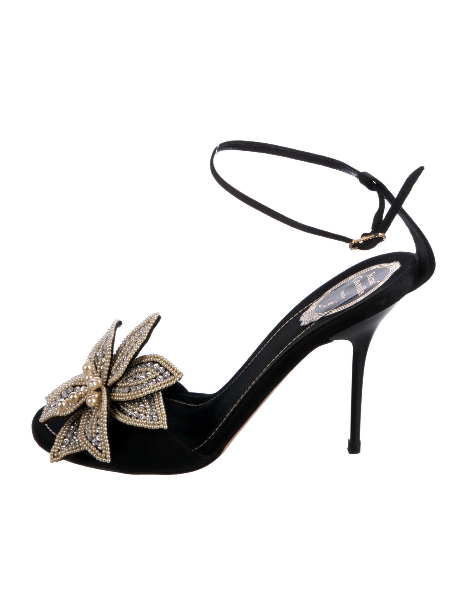 René Caovilla Satin Crystal Embellishments Slingback Sandals