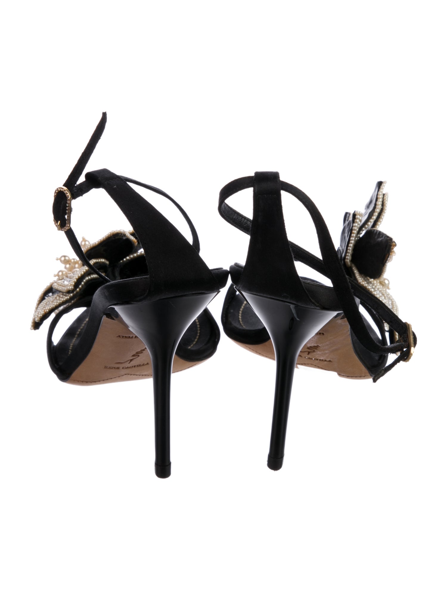 René Caovilla Satin Crystal Embellishments Slingback Sandals