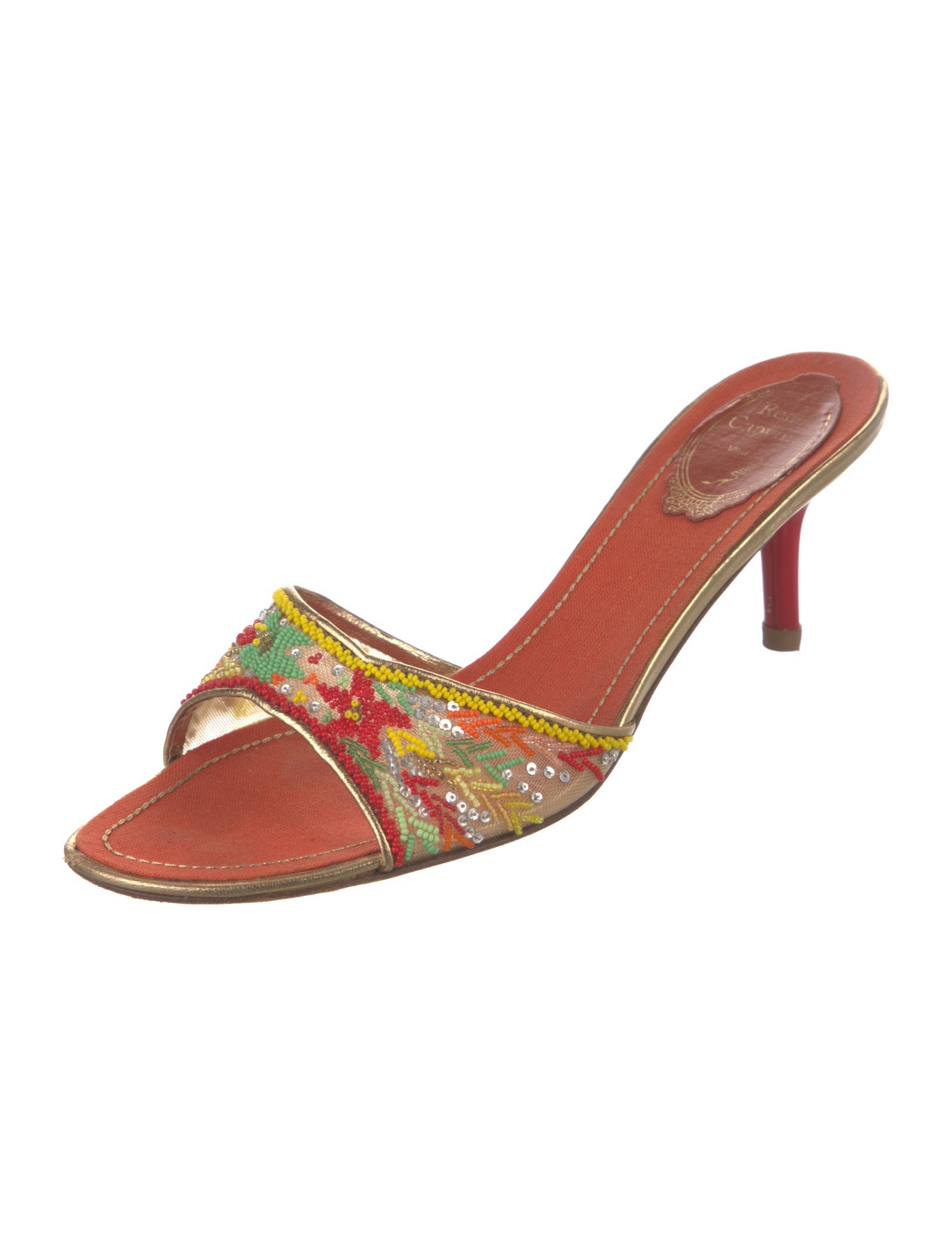 René Caovilla Leather Sequin Embellishments Slides