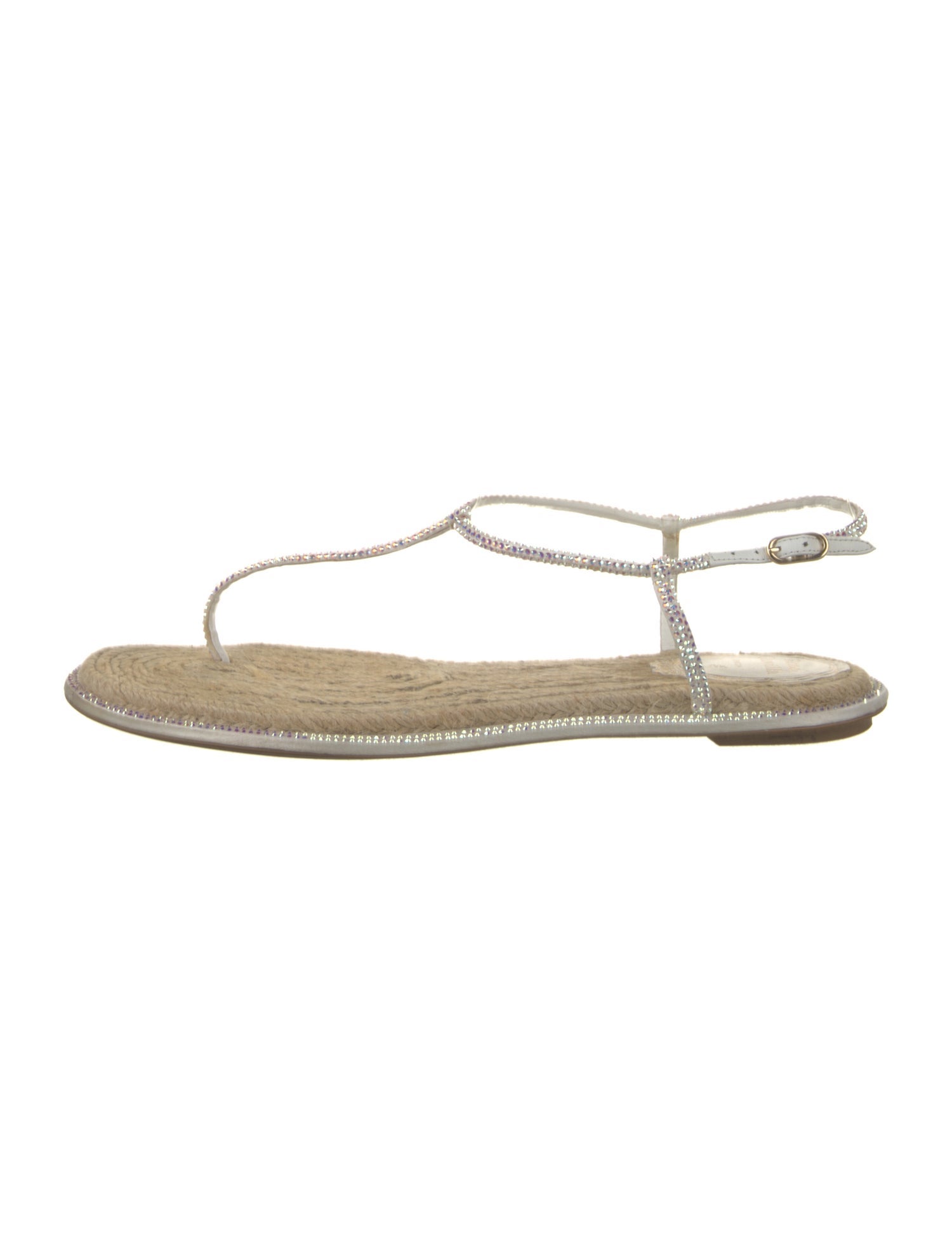René Caovilla Jute Crystal Embellishments T-Strap Sandals