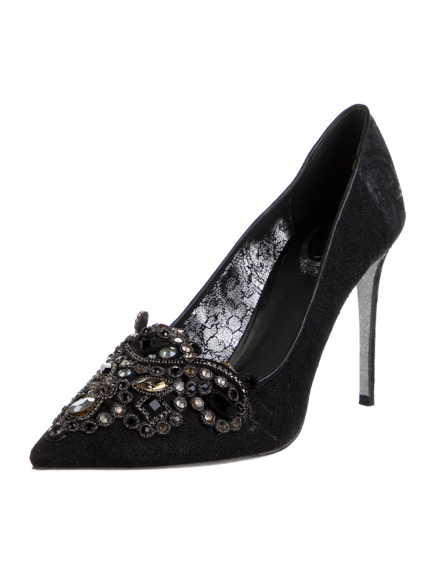 René Caovilla Mesh Glitter Accents Pumps