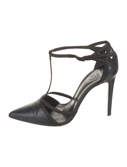 René Caovilla Leather Crystal Embellishments T-Strap Pumps