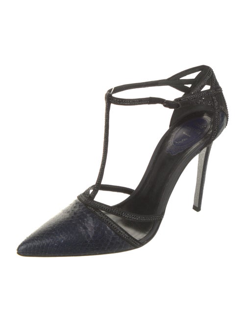 René Caovilla Leather Crystal Embellishments T-Strap Pumps