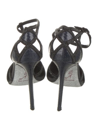 René Caovilla Leather Crystal Embellishments T-Strap Pumps