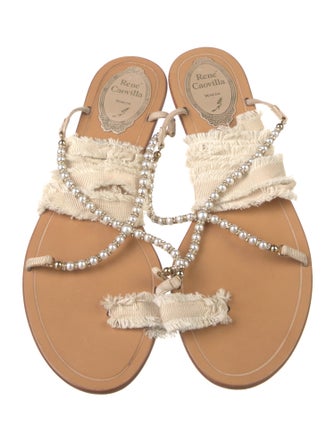 René Caovilla Faux Pearl Accents Crystal Embellishments Gladiator Sandals