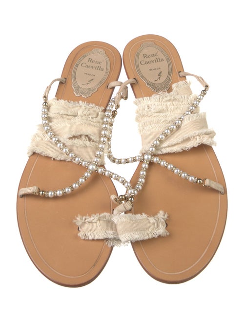 René Caovilla Faux Pearl Accents Crystal Embellishments Gladiator Sandals