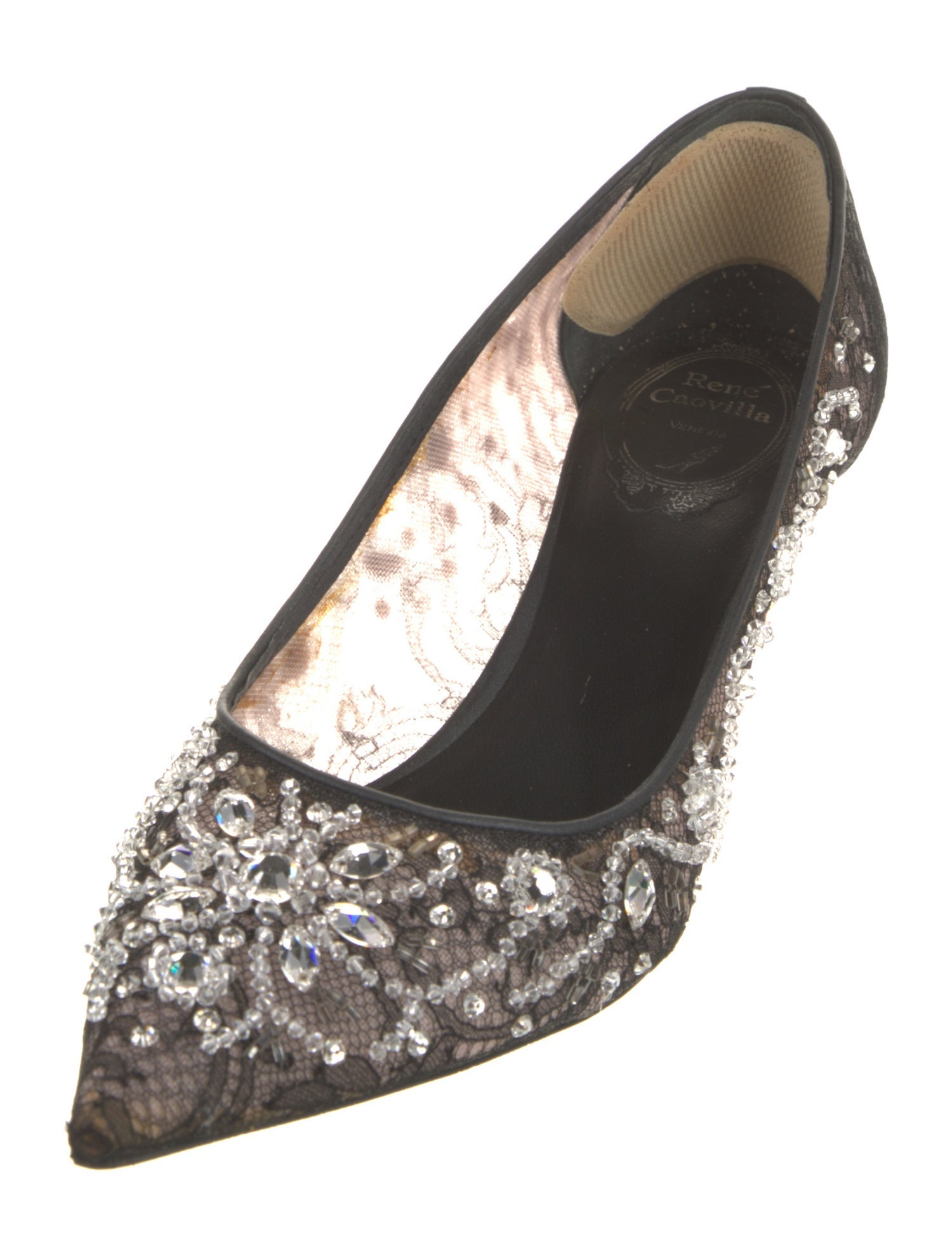René Caovilla Mesh Crystal Embellishments Pumps