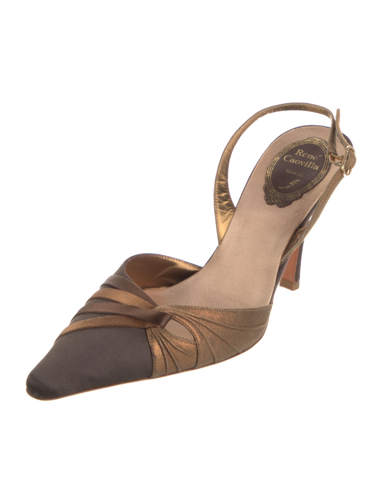 René Caovilla Satin Colorblock Pattern Slingback Pumps