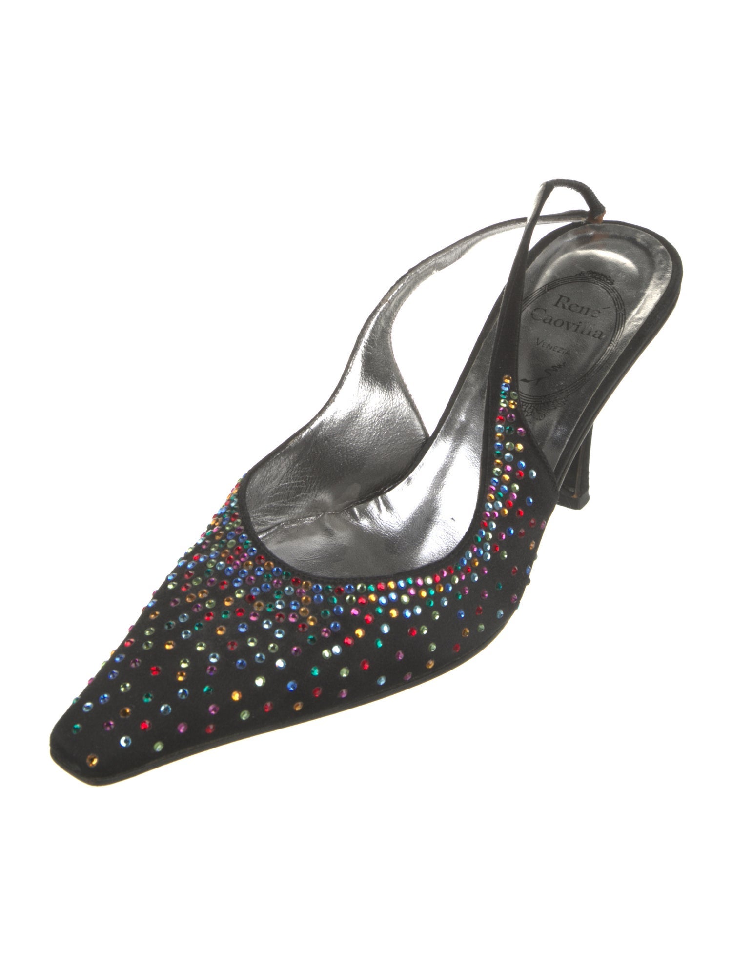 René Caovilla Satin Slingback Pumps