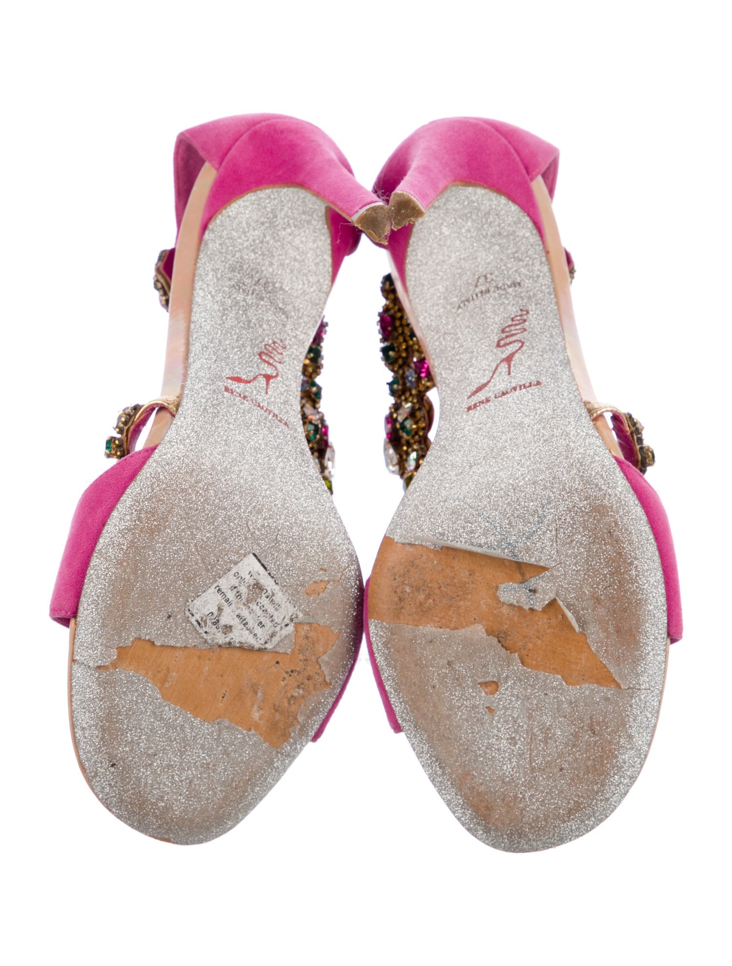 René Caovilla Suede Glitter Accents Sandals