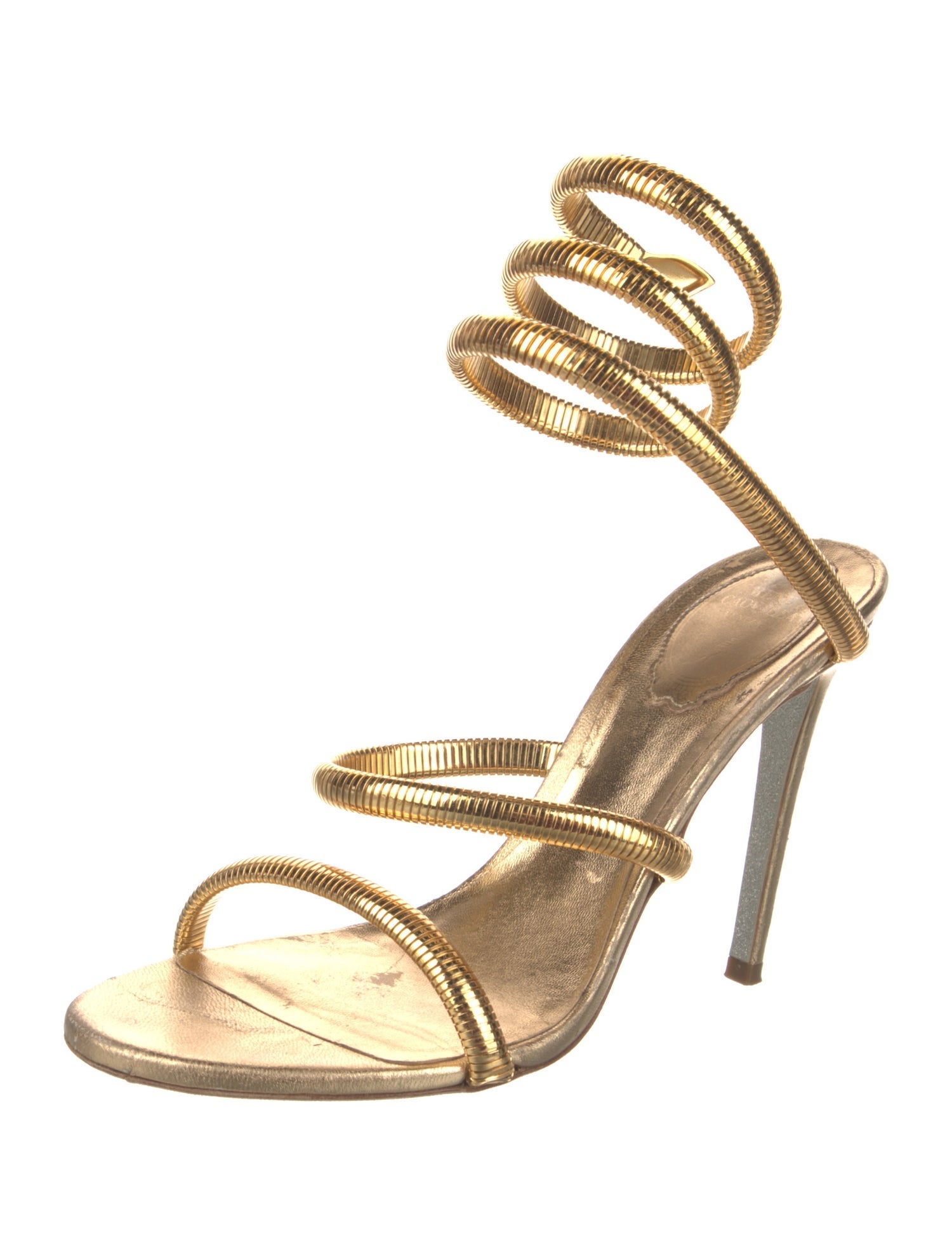 René Caovilla Leather Glitter Accents Sandals