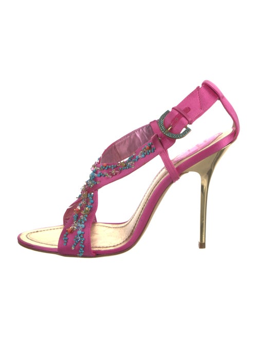 René Caovilla Satin Beaded Accents Slingback Sandals