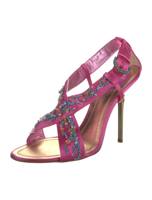 René Caovilla Satin Beaded Accents Slingback Sandals