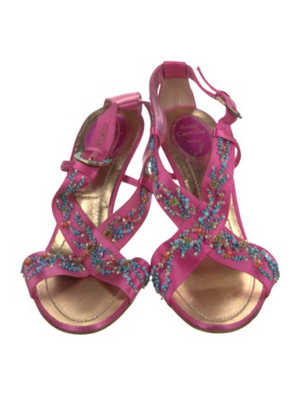 René Caovilla Satin Beaded Accents Slingback Sandals