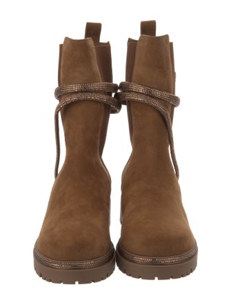 René Caovilla Suede Crystal Embellishments Chelsea Boots w/ Tags