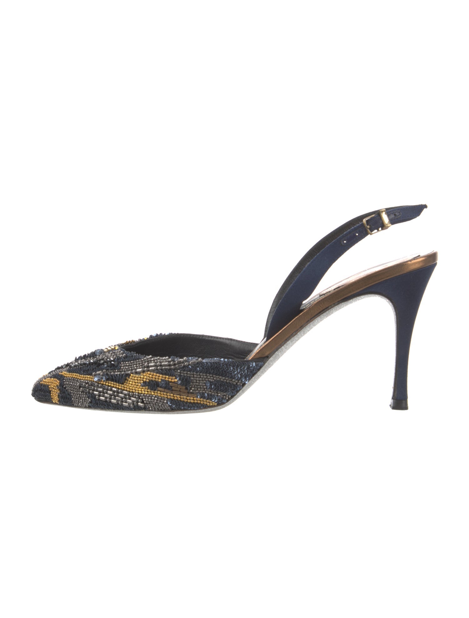 René Caovilla Satin Printed Slingback Pumps