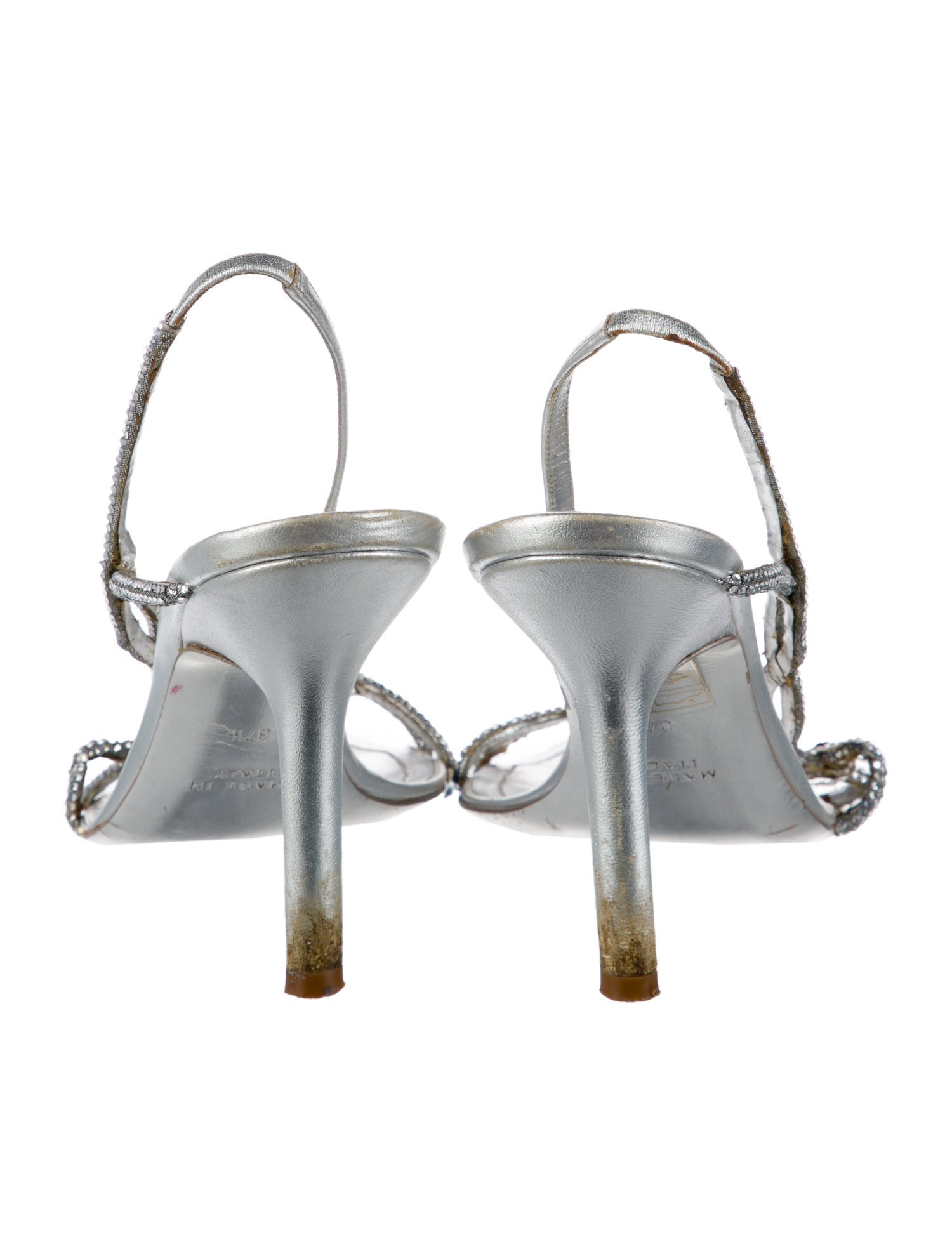 René Caovilla Leather Crystal Embellishments Slingback Sandals