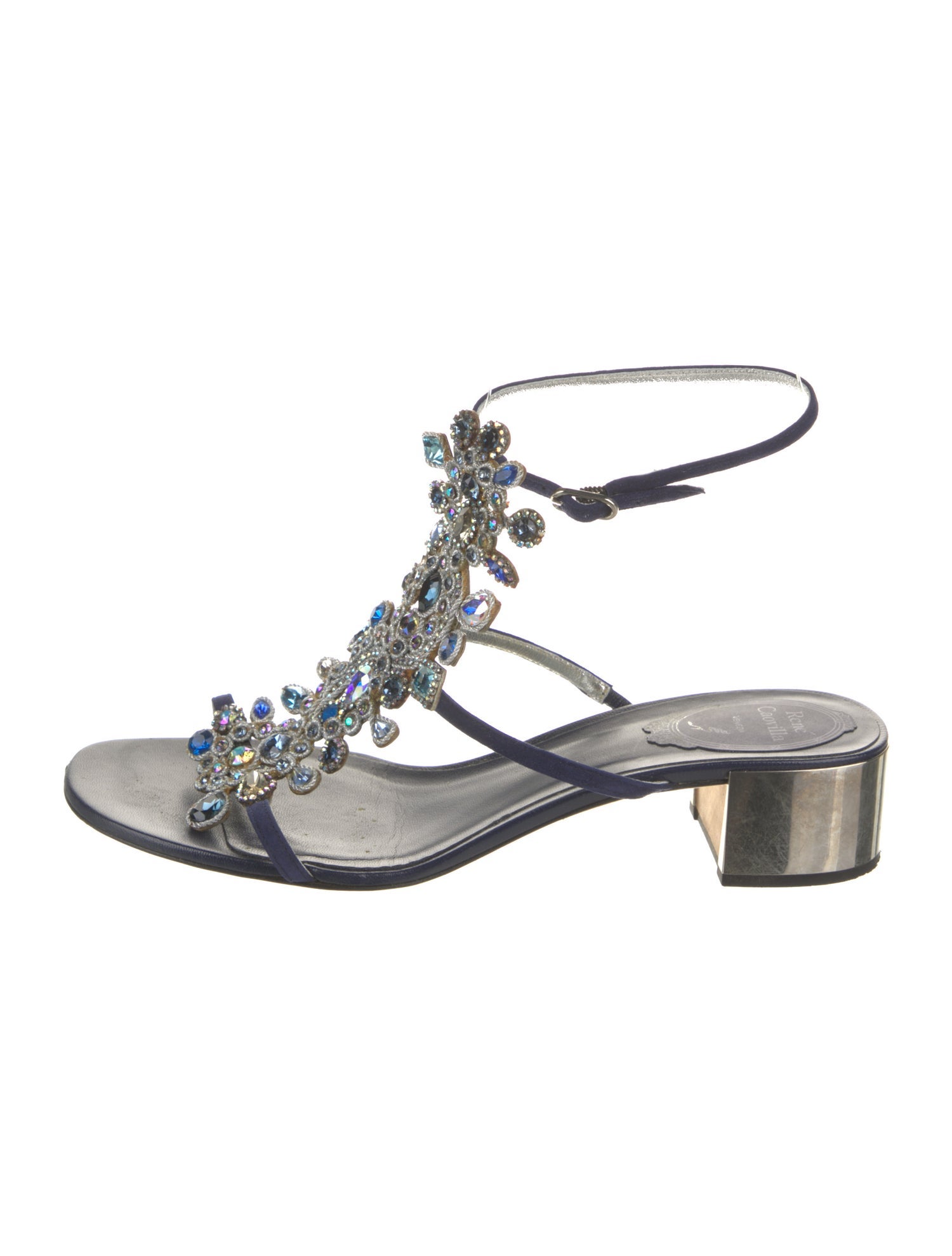 René Caovilla Leather T-Strap Sandals