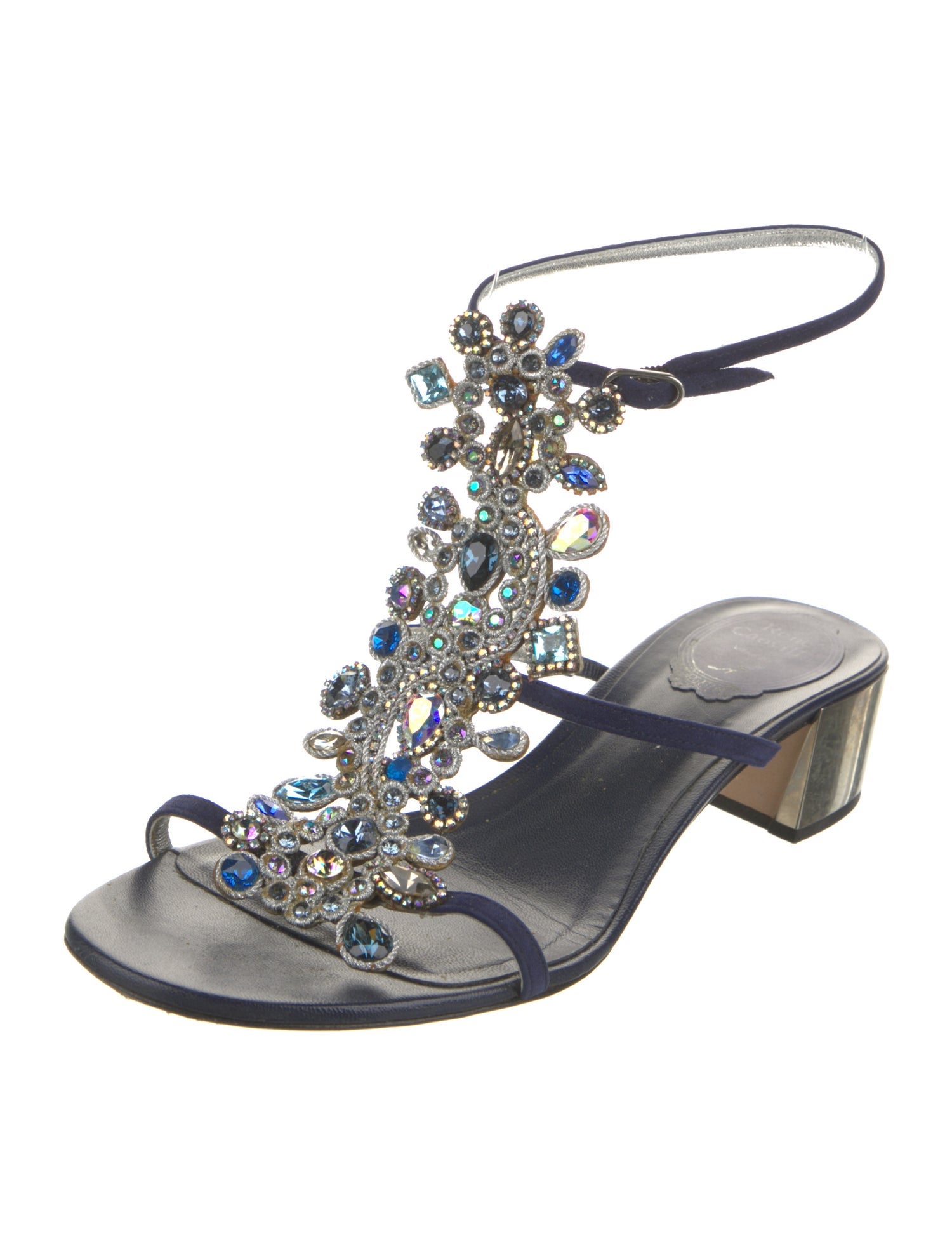 René Caovilla Leather T-Strap Sandals
