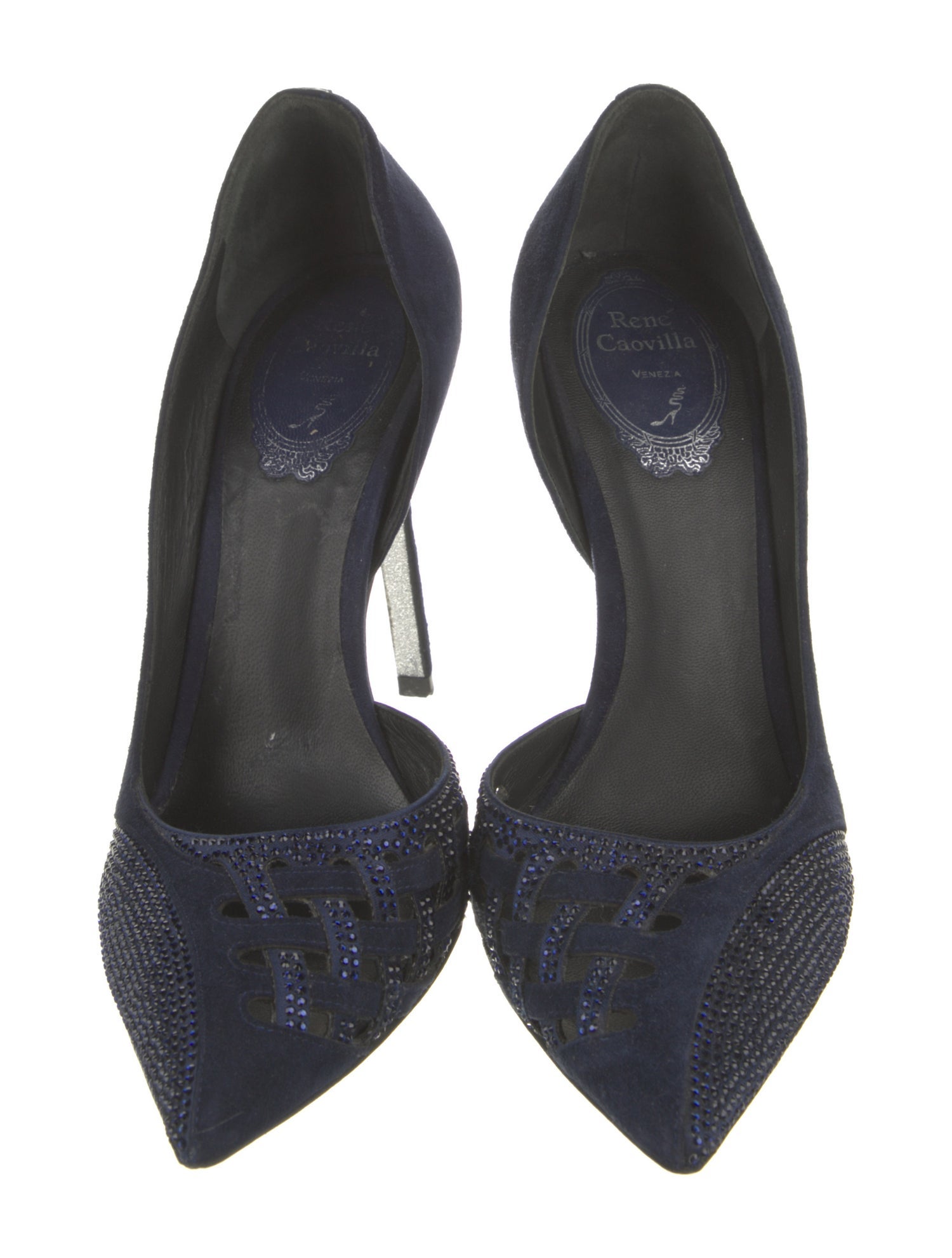 René Caovilla Suede Crystal Embellishments D'Orsay Pumps