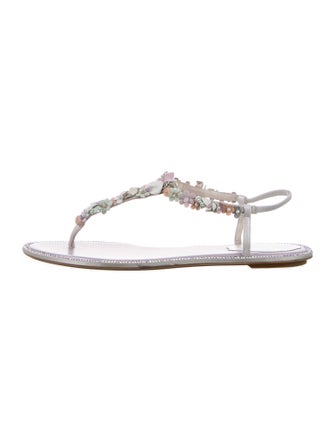 René Caovilla Leather T-Strap Sandals